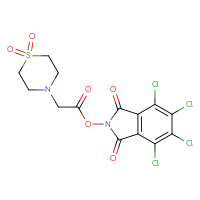 Chemical structure of 4,5,6,7-tetrachloro-1,3-dioxo-2,3-dihydro-1H-isoindol-2-yl 2-(1,1-dioxo-1λ⁶-thiomorpholin-4-yl)acetate - CSSB20269569240