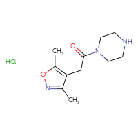 Chemical structure of 2-(3,5-dimethyl-1,2-oxazol-4-yl)-1-(piperazin-1-yl)ethan-1-one hydrochloride - CSSB21189738252