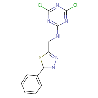 Chemical structure of 4,6-dichloro-N-[(5-phenyl-1,3,4-thiadiazol-2-yl)methyl]-1,3,5-triazin-2-amine - CSSB21332060898