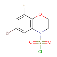Chemical structure of 6-bromo-8-fluoro-3,4-dihydro-2H-1,4-benzoxazine-4-sulfonyl chloride - CSSB14959847056