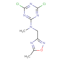 Chemical structure of 4,6-dichloro-N-methyl-N-[(5-methyl-1,2,4-oxadiazol-3-yl)methyl]-1,3,5-triazin-2-amine - CSSB00129725182