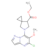 Chemical structure of ethyl 5-{5-chloro-6-methoxypyrazolo[1,5-a]pyrimidin-7-yl}-5-azaspiro[2.4]heptane-7-carboxylate - CSSS14948280524
