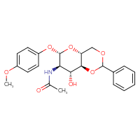Chemical structure of N-[(4aR,6S,7R,8R,8aS)-8-hydroxy-6-(4-methoxyphenoxy)-2-phenyl-hexahydro-2H-pyrano[3,2-d][1,3]dioxin-7-yl]acetamide - CSSS00027602038