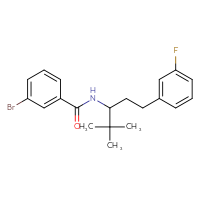 Chemical structure of 3-bromo-N-[1-(3-fluorophenyl)-4,4-dimethylpentan-3-yl]benzamide - CSSB21432562084