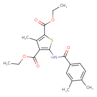 Chemical structure of 2,4-diethyl 5-(3,4-dimethylbenzamido)-3-methylthiophene-2,4-dicarboxylate - CSSB00106599812