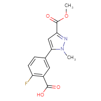 Chemical structure of 2-fluoro-5-[3-(methoxycarbonyl)-1-methyl-1H-pyrazol-5-yl]benzoic acid - CSSB06586411390