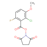 Chemical structure of 2,5-dioxopyrrolidin-1-yl 2-chloro-6-fluoro-3-methoxybenzoate - CSSB20270268856