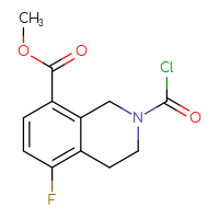 Chemical structure of methyl 2-(carbonochloridoyl)-5-fluoro-1,2,3,4-tetrahydroisoquinoline-8-carboxylate - CSSB21224775571