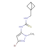 Chemical structure of 3-({bicyclo[1.1.1]pentan-1-yl}methyl)-1-(3-bromo-1-methyl-1H-pyrazol-5-yl)thiourea - CSSB21432511109