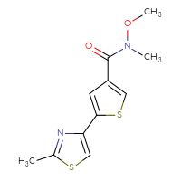 Chemical structure of N-methoxy-N-methyl-5-(2-methyl-1,3-thiazol-4-yl)thiophene-3-carboxamide - CSSB01395046334