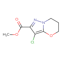 Chemical structure of methyl 3-chloro-5H,6H,7H-pyrazolo[3,2-b][1,3]oxazine-2-carboxylate - CSSB00052090721