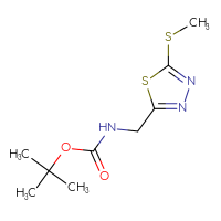 Chemical structure of tert-butyl N-{[5-(methylsulfanyl)-1,3,4-thiadiazol-2-yl]methyl}carbamate - CSSB00113628950
