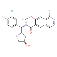 Chemical structure of N-[(S)-(3-chloro-4-fluorophenyl)[(2S,4R)-4-hydroxypyrrolidin-2-yl]methyl]-1-fluoro-7-methoxyisoquinoline-6-carboxamide - CSSB06744597777