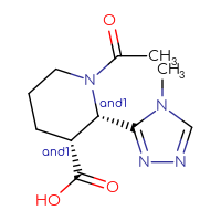 Chemical structure of rac-(2R,3S)-1-acetyl-2-(4-methyl-4H-1,2,4-triazol-3-yl)piperidine-3-carboxylic acid - CSSB20620681050