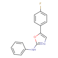 Chemical structure of 5-(4-fluorophenyl)-N-phenyl-1,3-oxazol-2-amine - CSSB06454646753