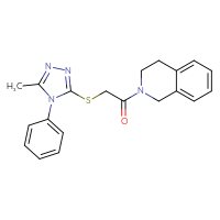 Chemical structure of 2-[(5-methyl-4-phenyl-4H-1,2,4-triazol-3-yl)sulfanyl]-1-(1,2,3,4-tetrahydroisoquinolin-2-yl)ethan-1-one - CSSB00026168266