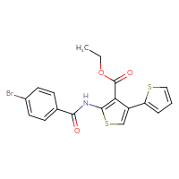 Chemical structure of ethyl 5'-(4-bromobenzamido)-[2,3'-bithiophene]-4'-carboxylate - CSSB00028325272
