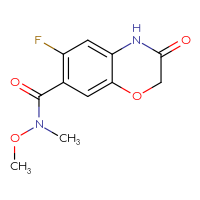 Chemical structure of 6-fluoro-N-methoxy-N-methyl-3-oxo-3,4-dihydro-2H-1,4-benzoxazine-7-carboxamide - CSSB21151590701
