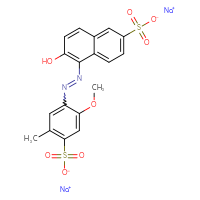 Chemical structure of disodium 6-hydroxy-5-[2-(2-methoxy-5-methyl-4-sulfonatophenyl)diazen-1-yl]naphthalene-2-sulfonate - CSSB00137408565