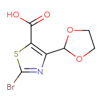 Chemical structure of 2-bromo-4-(1,3-dioxolan-2-yl)-1,3-thiazole-5-carboxylic acid - CSSB00102952454