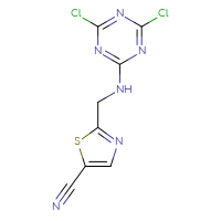 Chemical structure of 2-{[(4,6-dichloro-1,3,5-triazin-2-yl)amino]methyl}-1,3-thiazole-5-carbonitrile - CSSB15009791978