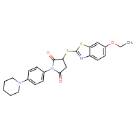Chemical structure of 3-[(6-ethoxy-1,3-benzothiazol-2-yl)sulfanyl]-1-[4-(piperidin-1-yl)phenyl]pyrrolidine-2,5-dione - CSSB00132467249