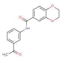 Chemical structure of N-(3-acetylphenyl)-2,3-dihydro-1,4-benzodioxine-6-carboxamide - CSSB00046262361