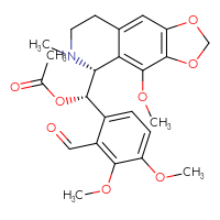 Chemical structure of (S)-(2-formyl-3,4-dimethoxyphenyl)[(5R)-4-methoxy-6-methyl-2H,5H,6H,7H,8H-[1,3]dioxolo[4,5-g]isoquinolin-5-yl]methyl acetate - CSSB00102512578