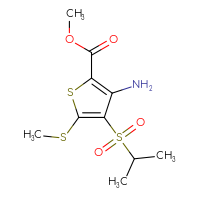 Chemical structure of methyl 3-amino-5-(methylsulfanyl)-4-(propane-2-sulfonyl)thiophene-2-carboxylate - CSSB00000035171