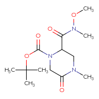 Chemical structure of tert-butyl 2-[methoxy(methyl)carbamoyl]-4-methyl-5-oxopiperazine-1-carboxylate - CSSB02061626964