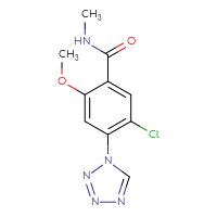 Chemical structure of 5-chloro-2-methoxy-N-methyl-4-(1H-1,2,3,4-tetrazol-1-yl)benzamide - CSSB02005419168