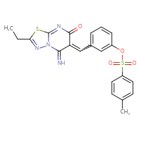 Chemical structure of 3-({2-ethyl-5-imino-7-oxo-5H,6H,7H-[1,3,4]thiadiazolo[3,2-a]pyrimidin-6-ylidene}methyl)phenyl 4-methylbenzene-1-sulfonate - CSSB00121660239
