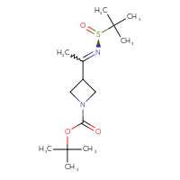 Chemical structure of tert-butyl 3-(1-{[(S)-2-methylpropane-2-sulfinyl]imino}ethyl)azetidine-1-carboxylate - CSSB21332856205