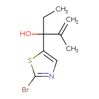 Chemical structure of 3-(2-bromo-1,3-thiazol-5-yl)-2-methylpent-1-en-3-ol - CSSB21246470275