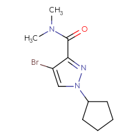 Chemical structure of 4-bromo-1-cyclopentyl-N,N-dimethyl-1H-pyrazole-3-carboxamide - CSSB21043421927
