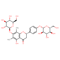 Chemical structure of (2S)-5-hydroxy-6,8-dimethyl-7-{[(2S,3R,4S,5S,6R)-3,4,5-trihydroxy-6-(hydroxymethyl)oxan-2-yl]oxy}-2-(4-{[(2S,3R,4S,5S,6R)-3,4,5-trihydroxy-6-(hydroxymethyl)oxan-2-yl]oxy}phenyl)-3,4-dihydro-2H-1-benzopyran-4-one - CSSB20620665714