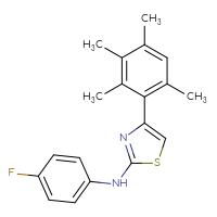 Chemical structure of N-(4-fluorophenyl)-4-(2,3,4,6-tetramethylphenyl)-1,3-thiazol-2-amine - CSSB06256034000