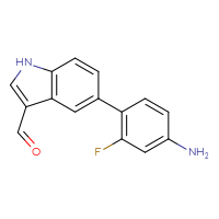 Chemical structure of 5-(4-amino-2-fluorophenyl)-1H-indole-3-carbaldehyde - CSSB06591031105