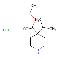 Chemical structure of ethyl 4-(propan-2-yl)piperidine-4-carboxylate hydrochloride - CSSB00016995074