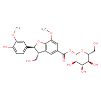 Chemical structure of (2S,3R,4S,5S,6R)-3,4,5-trihydroxy-6-(hydroxymethyl)oxan-2-yl (2S,3R)-2-(4-hydroxy-3-methoxyphenyl)-3-(hydroxymethyl)-7-methoxy-2,3-dihydro-1-benzofuran-5-carboxylate - CSSB06256043874