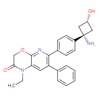Chemical structure of 1-ethyl-7-phenyl-6-{4-[(1s,3s)-1-amino-3-hydroxycyclobutyl]phenyl}-1H,2H,3H-pyrido[2,3-b][1,4]oxazin-2-one - CSSB06741698010