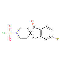 Chemical structure of 6-fluoro-3-oxo-1,3-dihydrospiro[indene-2,4'-piperidine]-1'-sulfonyl chloride - CSSB21224761533