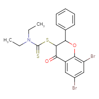 Chemical structure of 1-[(6,8-dibromo-4-oxo-2-phenyl-3,4-dihydro-2H-1-benzopyran-3-yl)sulfanyl]-N,N-diethylmethanethioamide - CSSB00121719153
