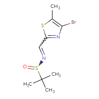 Chemical structure of (R)-N-[(4-bromo-5-methyl-1,3-thiazol-2-yl)methylidene]-2-methylpropane-2-sulfinamide - CSSB20835889209