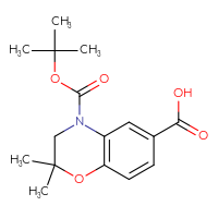 Chemical structure of 4-[(tert-butoxy)carbonyl]-2,2-dimethyl-3,4-dihydro-2H-1,4-benzoxazine-6-carboxylic acid - CSSB20621656746