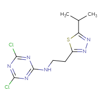 Chemical structure of 4,6-dichloro-N-{2-[5-(propan-2-yl)-1,3,4-thiadiazol-2-yl]ethyl}-1,3,5-triazin-2-amine - CSSB21332174516