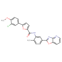 Chemical structure of 5-(3-chloro-4-methoxyphenyl)-N-(2-methyl-5-{[1,3]oxazolo[4,5-b]pyridin-2-yl}phenyl)furan-2-carboxamide - CSSB00121617710