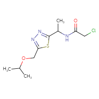 Chemical structure of 2-chloro-N-(1-{5-[(propan-2-yloxy)methyl]-1,3,4-thiadiazol-2-yl}ethyl)acetamide - CSSB00160572854