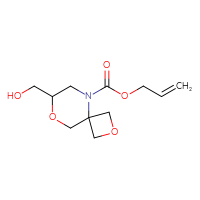 Chemical structure of prop-2-en-1-yl 7-(hydroxymethyl)-2,8-dioxa-5-azaspiro[3.5]nonane-5-carboxylate - CSSB14824518305