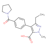 Chemical structure of 3-ethyl-1-methyl-4-[4-(pyrrolidine-1-carbonyl)phenyl]-1H-pyrazole-5-carboxylic acid - CSSB21531607386